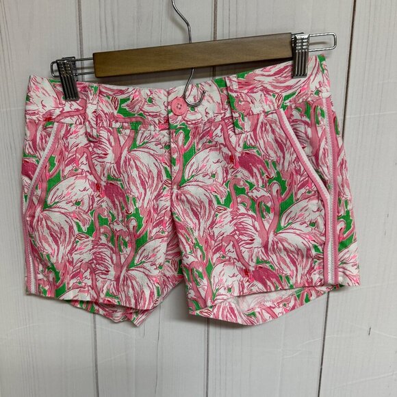 Lilly Pulitzer Callahan Shorts – Tropical Coastal Flamingos – Size 000 – EUC - Picture 1 of 12